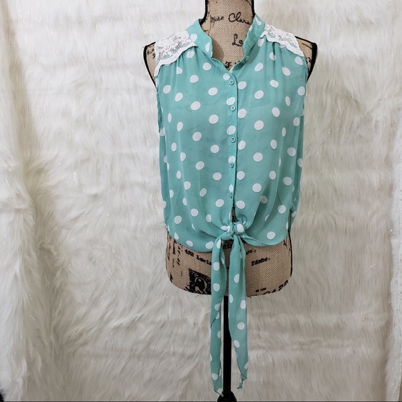 Toska Tops - 🖤 5/$25 Toska polka dot and lace tied tank top